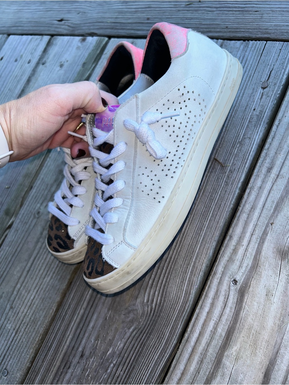 P448 Leopard Pink Metallic Leather Sneakers Size 37